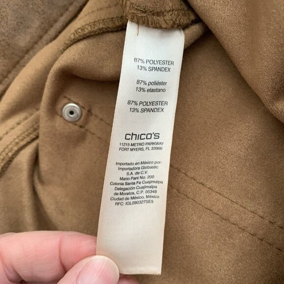 Chicos Faux-Suede 5-Pocket Slim Pants Size 3 US 16 Brown Stretch Flat Front - Picture 9 of 13